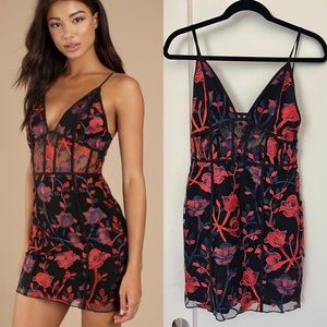 Tobi Rose embroidered corset bodycon mini dress in black floral size S